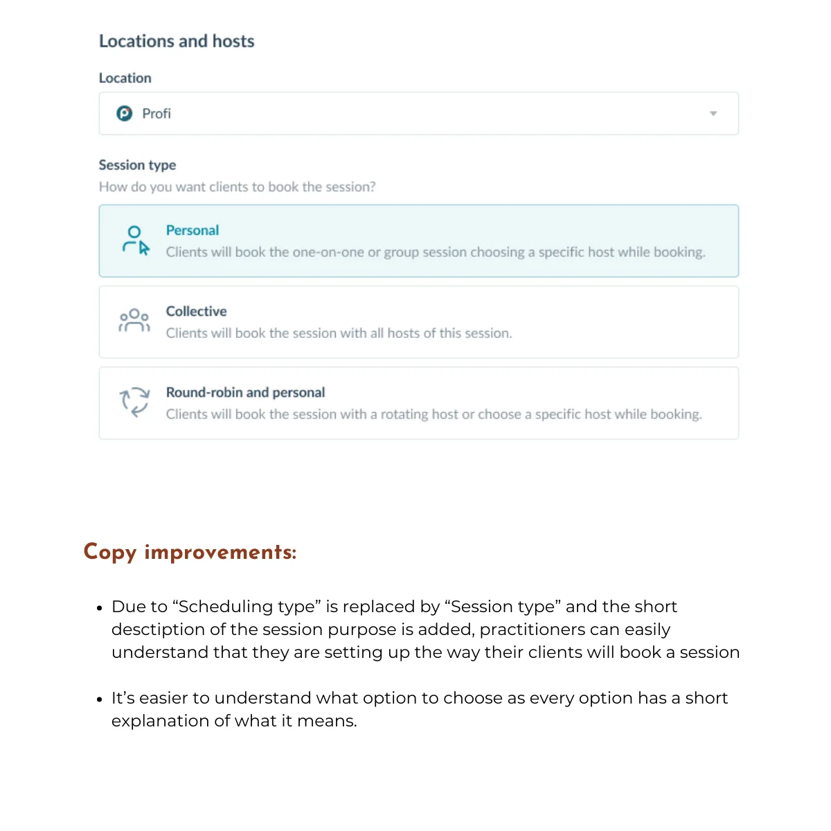 After — Session type label with descriptions for each option